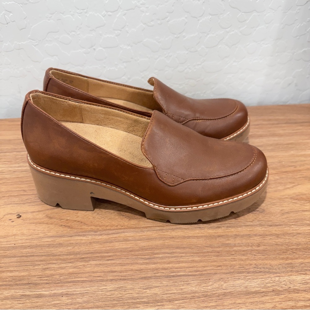 Naturalizer Cabaret Brown Leather Heeled Loafers Women’s 7.5W Chunky Heel